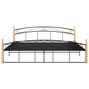 Cadru de pat, negru, 200x200 cm, metal și lemn masiv de stejar - Img 3