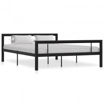 Cadru de pat, negru și alb, 160 x 200 cm, metal - Img 1