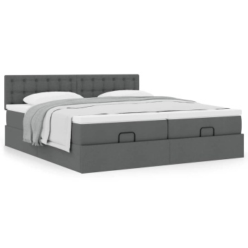 Cadru de pat otoman cu saltele țesătură gri închis 200x200cm - Img 4