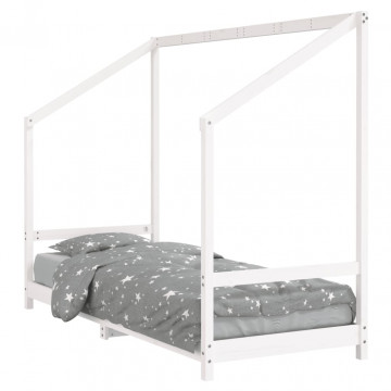 Cadru de pat pentru copii, alb, 80x200 cm, lemn masiv de pin - Img 2
