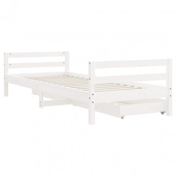 Cadru de pat pentru copii, alb, 90x190 cm, lemn masiv de pin - Img 6