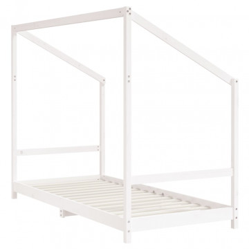 Cadru de pat pentru copii, alb, 90x190 cm, lemn masiv de pin - Img 5