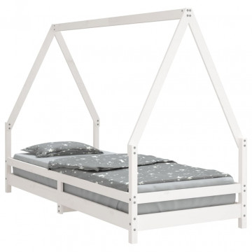 Cadru de pat pentru copii, alb, 90x200 cm, lemn masiv de pin - Img 2