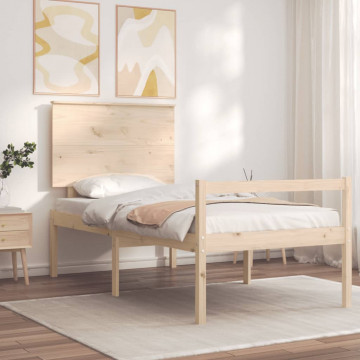 Cadru de pat senior cu tăblie single mic, lemn masiv - Img 3