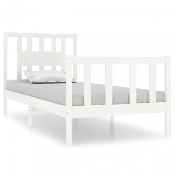Cadru de pat single, alb, 90x190 cm, lemn masiv - Img 2