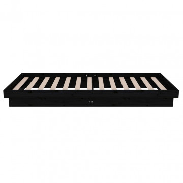 Cadru de pat Small Single 2FT6, negru, 75x190 cm, lemn masiv - Img 5