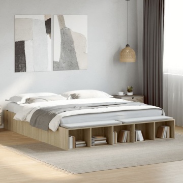 Cadru de pat, stejar sonoma, 180x200 cm, lemn prelucrat - Img 3