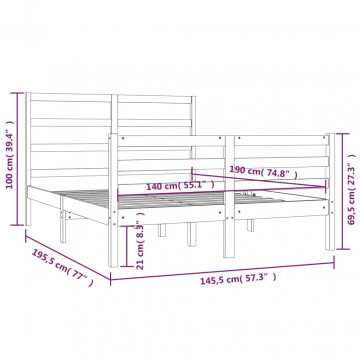 Cadru pat, alb, 140x190 cm, lemn masiv de pin - Img 5