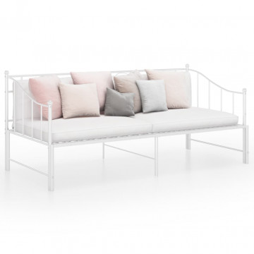 Cadru pat canapea extensibilă, alb, 90x200 cm, metal - Img 1