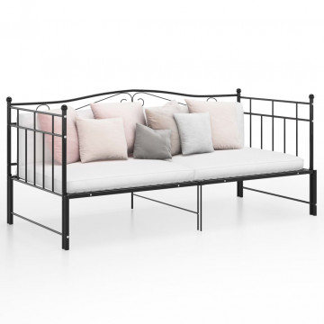 Cadru pat canapea extensibilă, negru, 90x200 cm, metal - Img 1