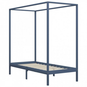 Cadru pat cu baldachin, gri, 90x200 cm, lemn masiv de pin - Img 2
