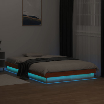 Cadru pat cu LED, maro ceruit, 140x200 cm, lemn masiv de pin - Img 8