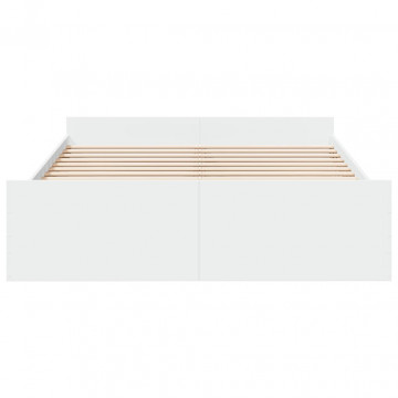 Cadru pat cu sertare alb extralucios 150x200 cm, lemn prelucrat - Img 4