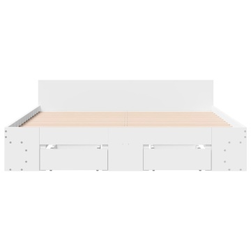Cadru pat cu sertare alb extralucios 150x200 cm, lemn prelucrat - Img 4