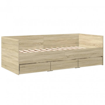Cadru pat cu sertare, stejar sonoma, 75x190 cm lemn prelucrat - Img 2