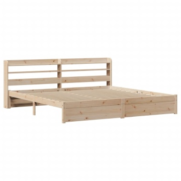 Cadru pat cu tăblie 200x200 cm, lemn masiv de pin - Img 3