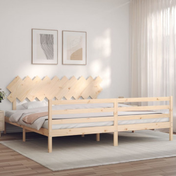 Cadru pat cu tăblie 200x200 cm, lemn masiv de pin - Img 1