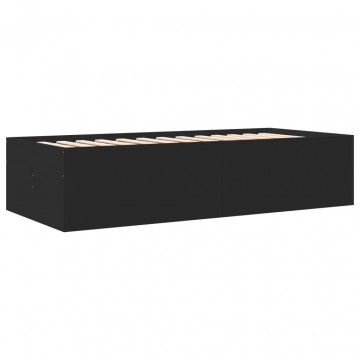 Cadru pat de zi cu sertare, negru, 75x190 cm, lemn prelucrat - Img 5