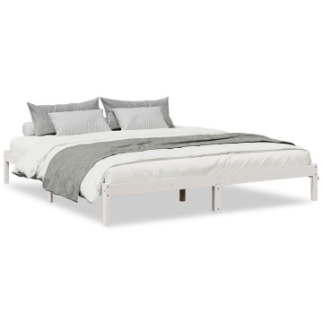 Cadru pat foarte lung fără saltea alb 180x220 cm lemn masiv pin - Img 2
