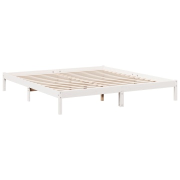 Cadru pat foarte lung fără saltea alb 200x220 cm lemn masiv pin - Img 3