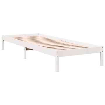 Cadru pat foarte lung fără saltea alb 90x210 cm lemn masiv pin - Img 3