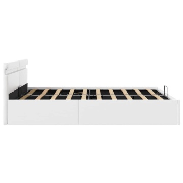 Cadru pat hidraulic cu ladă LED alb 160x200 cm, piele ecologică - Img 6
