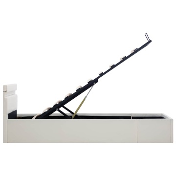 Cadru pat hidraulic cu ladă LED alb 90x200 cm piele ecologică - Img 6