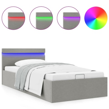 Cadru pat hidraulic cu ladă LED gri deschis 90x200 cm textil - Img 2