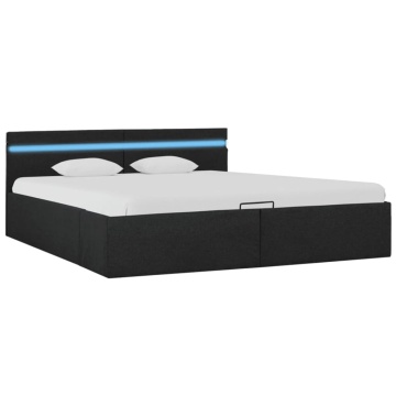Cadru pat hidraulic cu LED, gri închis, 180x200 cm, textil - Img 2