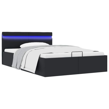 Cadru pat hidraulic ladă cu LED negru 120x200cm piele ecologică - Img 1