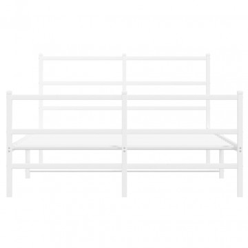 Cadru pat metalic cu tăblie de cap/picioare , alb, 140x200 cm - Img 8
