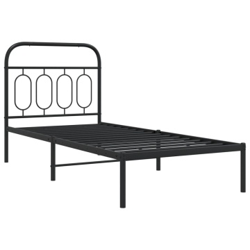 Cadru pat metalic cu tăblie, negru, 90x200 cm - Img 2