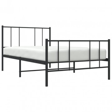 Cadru pat metalic cu tăblii de cap/picioare, negru, 75x190 cm - Img 3