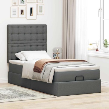 Cadru pat otoman cu saltea țesătură gri închis 100x200 cm - Img 3