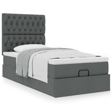 Cadru pat otoman cu saltea țesătură gri închis 100x200 cm - Img 4