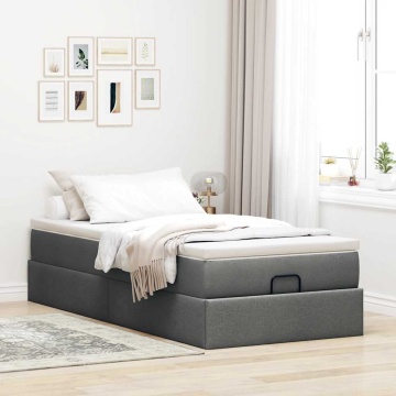 Cadru pat otoman cu saltea țesătură gri închis 90x200 cm - Img 3