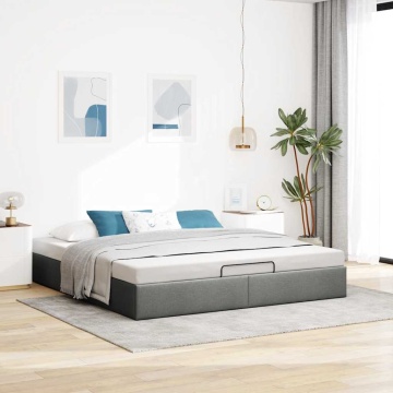 Cadru pat otoman fără saltea Gri închis 180x200 cm țesătură - Img 1