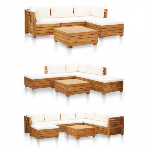 Canapea colț modulară cu perne, 1 buc., lemn masiv de acacia - Img 2