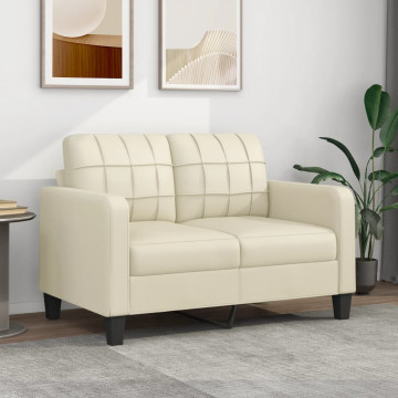 Canapea cu 2 locuri, crem, 120 cm, piele ecologică - Img 1