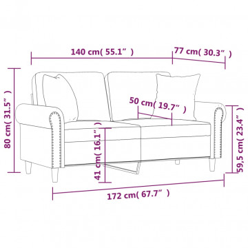 Canapea cu 2 locuri cu pernuțe, gri deschis, 140 cm, catifea - Img 7