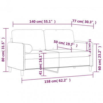 Canapea cu 2 locuri cu pernuțe, gri închis, 140 cm, catifea - Img 7