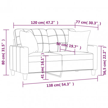 Canapea cu 2 locuri cu pernuțe, negru, 120 cm, piele ecologică - Img 7