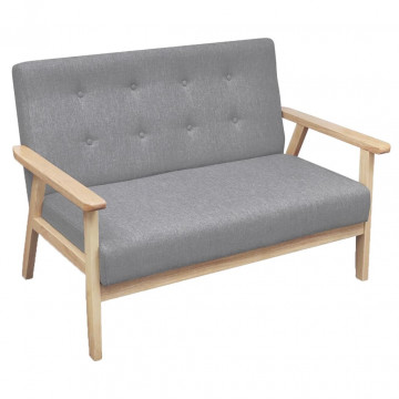 Canapea cu 2 locuri, gri deschis, material textil - Img 1