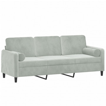 Canapea cu 3 locuri cu pernuțe, gri deschis, 180 cm, catifea - Img 3