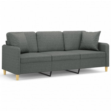 Canapea cu 3 locuri cu pernuțe, gri închis, 180 cm, textil - Img 2