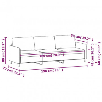 Canapea cu 3 locuri, gri închis, 180 cm, material catifea - Img 7