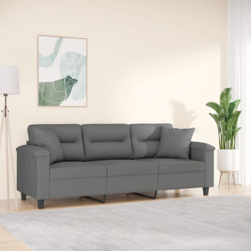 Canapea cu 3 locuri și perne, gri închis, 180 cm, microfibră - Img 1