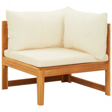 Canapea de colț cu perne alb crem, lemn masiv de acacia - Img 1