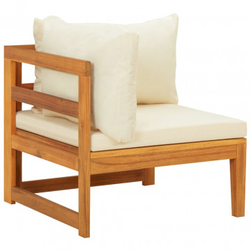 Canapea de colț cu perne alb crem, lemn masiv de acacia - Img 3