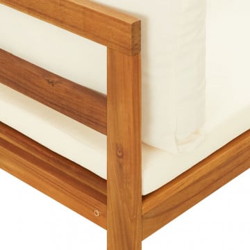 Canapea de colț cu perne alb crem, lemn masiv de acacia - Img 5